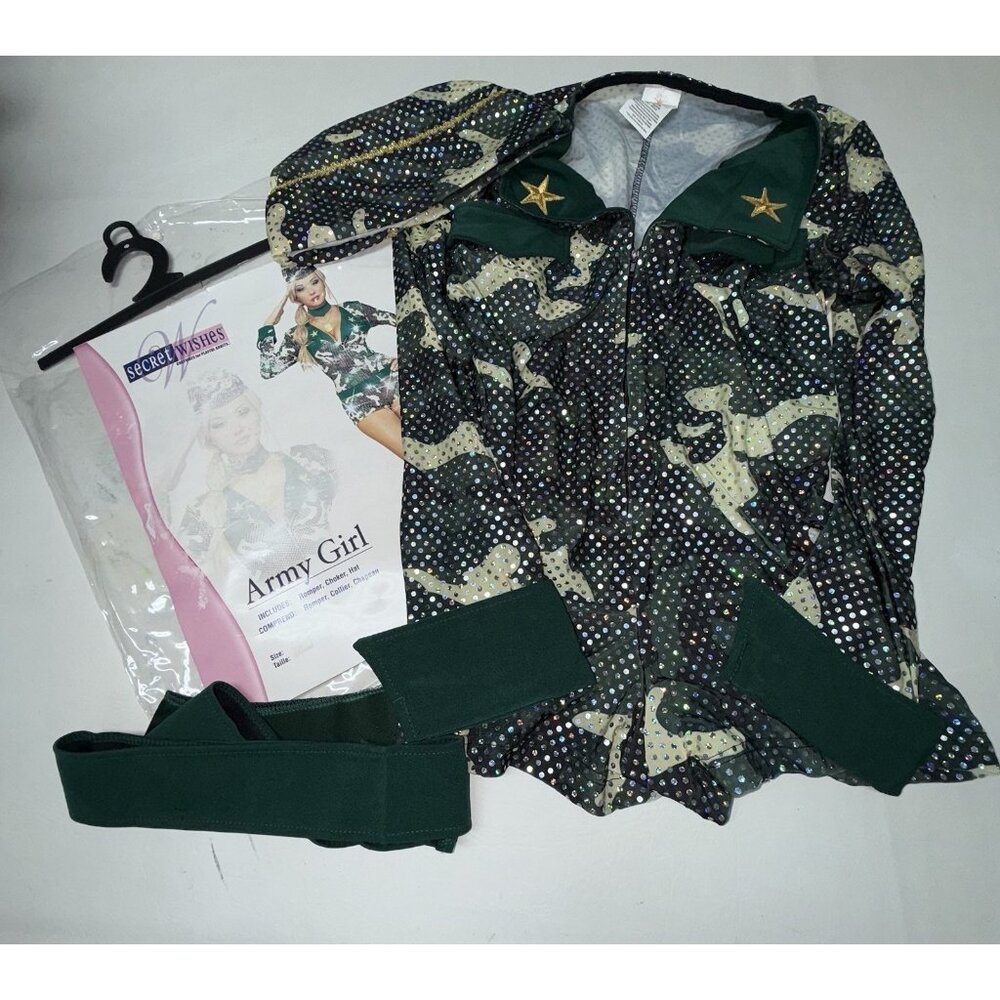 Secret Wishes Army Girl Halloween Costume Womens Size Medium Camouflage Romper